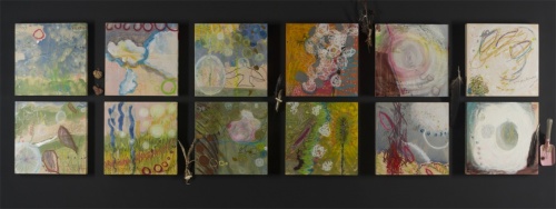 Turnings a twelve panel mixed media piece by Damini Celebre