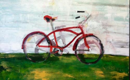 painting of a bicycle by Sue McKee. New work
