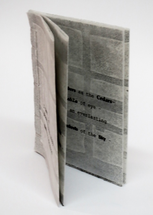 small artist book, black text on gray background, I Dwell in Possibility by Bill Brookover