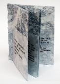 small artist book, black text on blue background, Loving Repeating by Bill Brookover