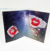 rice paper, lipstick, collage, transfer print, water color