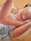 This is a pastel drawing of a sleeping child with the morning light falling on her figure.